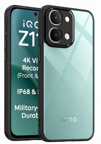 Image of VONZEE Clear Back Case Cover for iQOO Z11x 5G | Shockproof Design | Hard Back Cover Case for iQOO Z11x 5G (PC & TPU, Black)