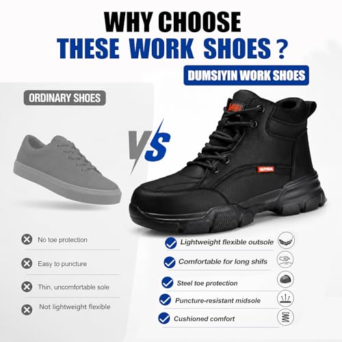 Image of Steel Toe Work Shoes for Men, Lightweight Safety Shoes with Puncture Resistant Midsole, Comfortable Protective Work Shoes for Warehouse Factory Light Construction