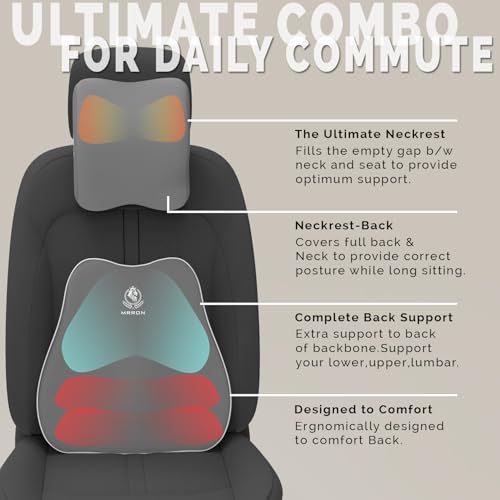 Image of MRRON Series Memory Foam Neck Rest & Extra Lumbar, Relief Pillow, 100% Soft Memory Foam Pillow, Adjustable Strap, Cervical Support for Car Seat. (Grey, Slim Backrest)