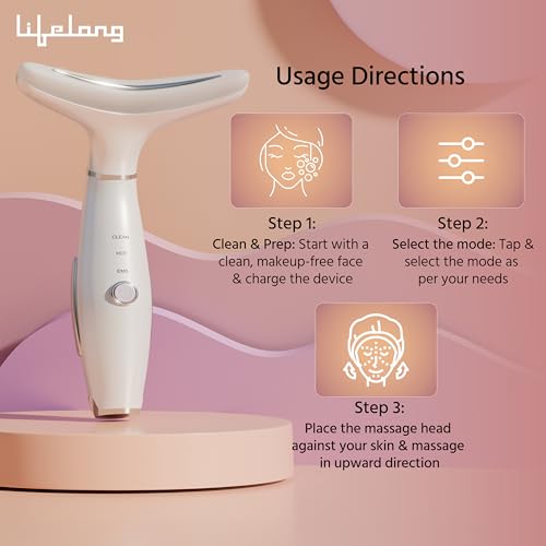 Image of Lifelong 3-in-1 Beauty Massager for Face and Neck, Based on Triple Action LED, Wrinkle Reduction, Neck & Face Lifting Device | Red Light Therapy with Vibration Technology for Skin Care,Improve,Firm,Tightening