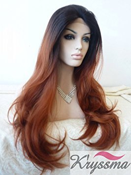 K’ryssma 24" Ombre Cooper Red #350 Synthetic Lace Front Wigs Wavy for Halloween