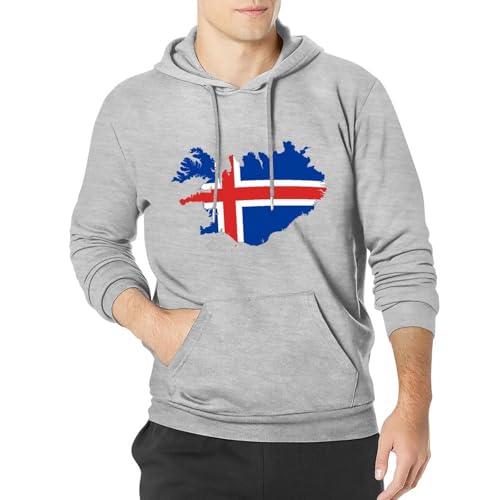 Flag Map of Iceland Unisex Casual Hoodies Long Sleeve Lightweight Pullover Tops Loose Sweatshirt with Pocket