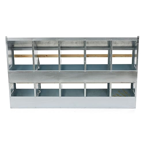 Brower 2-Tier 10-Hole Galvanized Steel Chicken Nesting Box, 50 to 60 Hen Capacity – Outdoor Poultry Laying Station with Hinged Folding Perches, Ventilated Design & Slanted Roof – Made in the USA