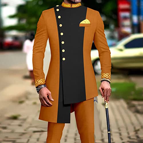 African Suits for Men Single Breasted Embroidery Blazer and Pants 2 Piece Set Dashiki Outfits Party Wedding2