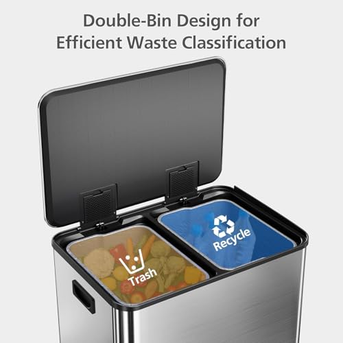 Caneca de basura dual de acero inoxidable 60L miniatura 3