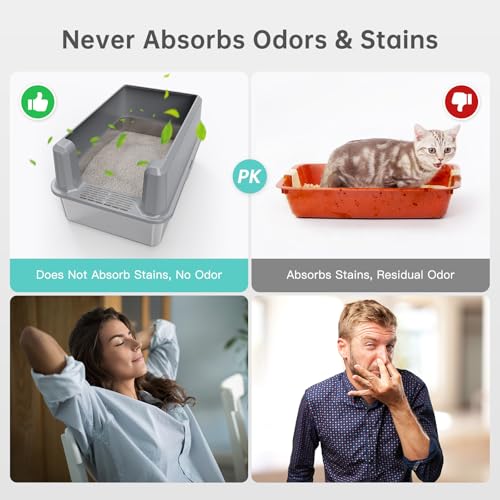 Image of WoofiGo Enclosed Stainless Steel Cat Litter Box with Lid, XL Extra Large Litter Box for Big Cats, Metal Litter Pan High Sided, Never Absorbs Odors, Anti-Urine Leakage, Include Scoop (SH-Light Gray)