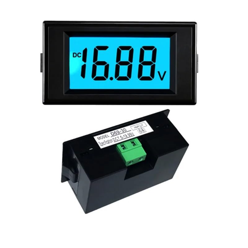 NURII DC Digital Display Voltmeter Digital Meter LCD Two-Wire Anti-Reverse D69-30(DC7.5-19.99V)