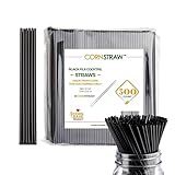 [500 COUNT] CORNSTRAW 5" Short Cocktail Straws, Black PLA Cornstarch Plastic-Free Disposable Small Drink Stirrer, Swizzle Sticks, Mixer, for Cold Drinks, whiskey, Bar, Club, Party