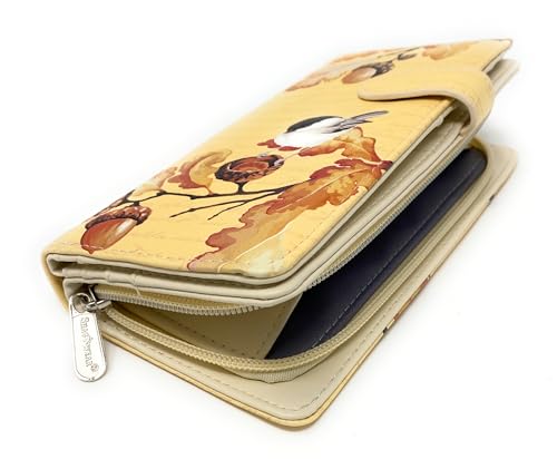 Shag Wear Acorn and Chickadee Large Wallet for Women Faux Vegan Leather 7" Beige4