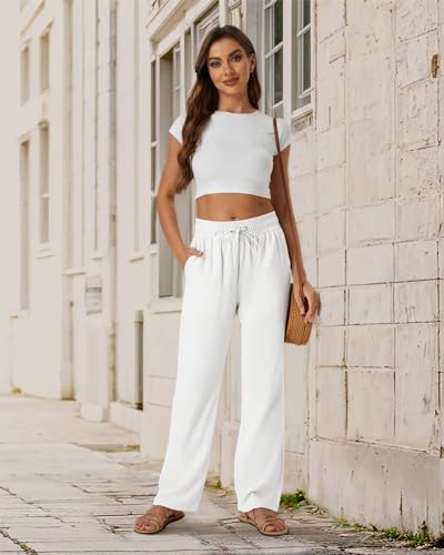 SEMARO Women's Casual High Waist Linen Pants with Drawstring and Side Pockets