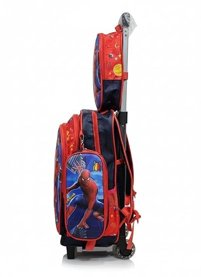 Image of Kids 17 Inch School Backpack Combo Set - Lunch Box Bag & Stationery Pouch | Trolley Bag with 2 Wheels | Durable Polyester Carry-on Travel & School Bag for Boys (Red 1)