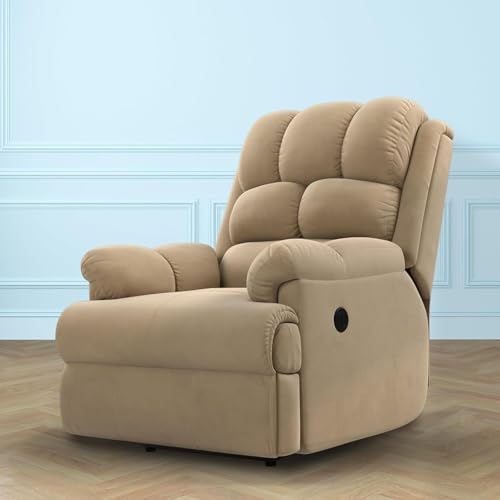 Image of Comfortable Single Seater Fabric Recliner Sofa Chair with Manual Push Back Mechanism & Extra Cushioning for Living Room, Color: BeigeG