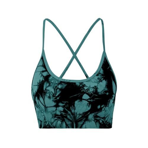 L9 Ovesport Women'S Sports Bras Tie-Dye Seamless Workout Criss Cross Gym Yoga Strappy Crop Bra Turquoise cover