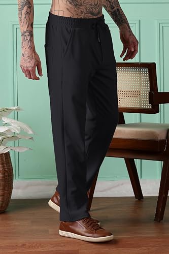 Image of SWADESI STUFF Men Mid-Rise Straight Fit Track Pants for Men | Stretchable Gym Wear Joggers | Casual Sports Track Pant with Pockets & Drawstring