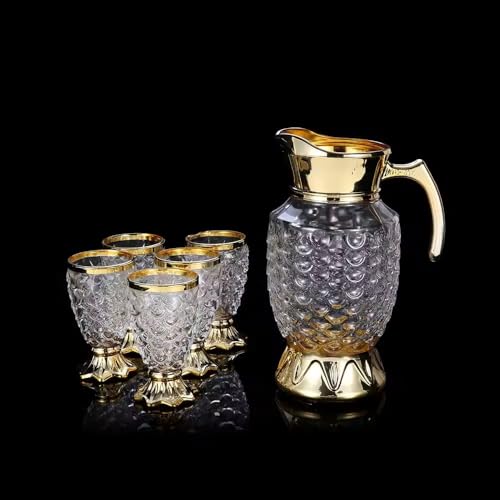 Image of Crystal Golden Water and Juice Glasses Set of 6 and Jug 1 piece Transparent, Glass and Jug Set for Dining Table,Party,Gift Set,All pourpse use Set of 1 (7 piece) (MT-7)