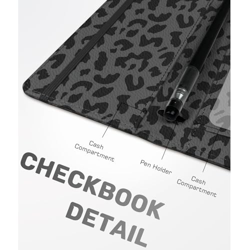 Image of Checkbook Cover for Men Women, Premium Leather Checkbook Holder with RFID Blocking and Built in Clear Plastic Divider for Personal and Business Checks (Leopard-Black)