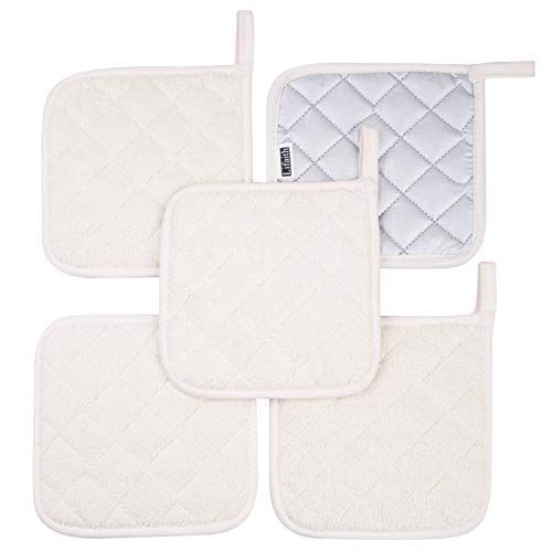 100% Cotton Kitchen Everyday Basic Terry Pot Holder Heat Resistant Coaster Potholder for Cooking and Baking Set of 5 (Cream, Potholder) - Thumbnail 3