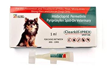 Clearkill IPREX Spot On - Single Pipette of 1ml, Prevention & Treatment of Fleas, Ticks and Chewing Lice Infestation in Dogs Weighing Between 4 kg - 10 kg