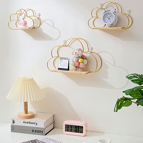 Image of LYZOLICS 3Pcs Metal Cloud-Shaped Floating Shelves - Innovative Wall Decor, Wall Mounted Storage Shelf, Display Ledge, Easy Installation, Effortless Cleaning(Golden 3 Pcs)