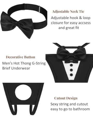 Avidlove Men's Hollow-Out Thong Sexy Lingerie Sets Bowknot Cosplay Costume - image 2