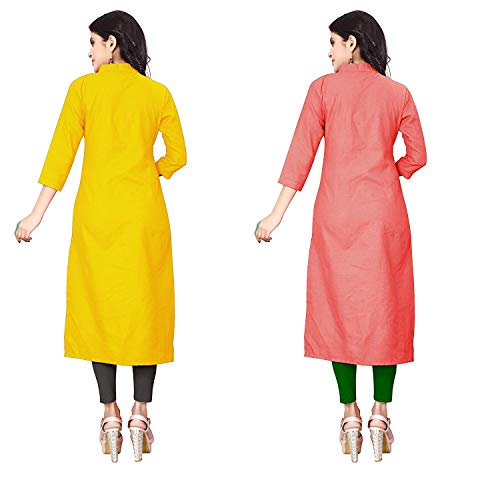 Image of NATEK Women's Cotton Straight Plain Kurtis Combo Pack of 2