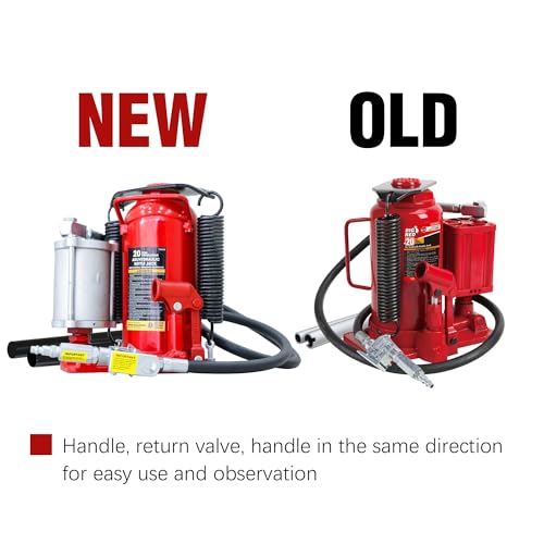 Image of Big RED TQ20006-1 Torin Welded Pneumatic Air Hydraulic Car Bottle Jack: Aluminum Alloy Pump and Special Slow Release Equipment for Auto Repair and House Lift, 20 Ton (40,000 LBs) Capacity, Red