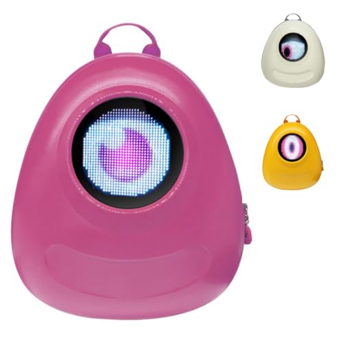 Mochila com LED em Formato de Olho Animado Tecnológica Escola Festivais Cosplay Controle por App (Rosa)