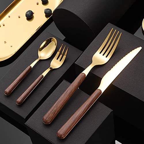 Besteck-Sets 30/20-teiliges Besteck-Set mit Holzgriff, Edelstahl, Gold, Geschirr-Set, Service, Messer, Gabel, Löffel, Holzgeschirr-Sets, Edelstahl (Farbe: Grau) (Schwarz)
