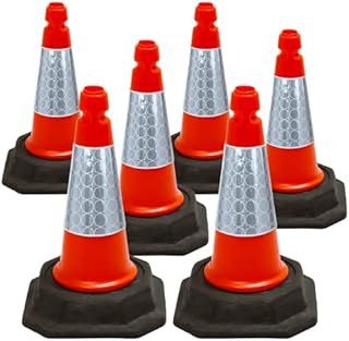 Pack of 6 Premium - Quality Road Traffic Cones 460mm - Strong and Durable Self Weighted Safety Cone with very low center of gravity - Made in the U.K (ORANGE)