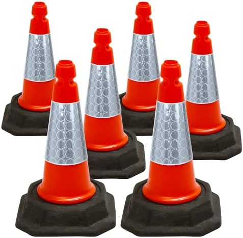 Street Solutions 6 Pack Traffic Safety Cones 18'' inches with Reflective Collars, Unbreakable PVC Orange Construction Cone for Traffic Control, Driveway Road Parking (Orange)