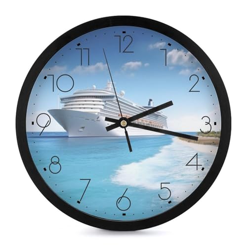 DWVTSLH Orologio da parete rotondo con stampa di navi da crociera, silenzioso, alimentato a batteria, per soggiorno, cucina, camera da letto, ufficio, scuola, decorazione (diametro 25,4 cm)