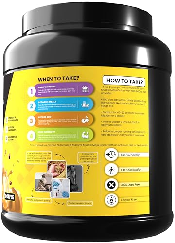 Image of Nutrimuscle Massive Muscle Mass Gainer - 1 Kg - Coffee Flavour For Muscle & Mass Gain - Contains Creatine, Complex Carbohydrates, Protein