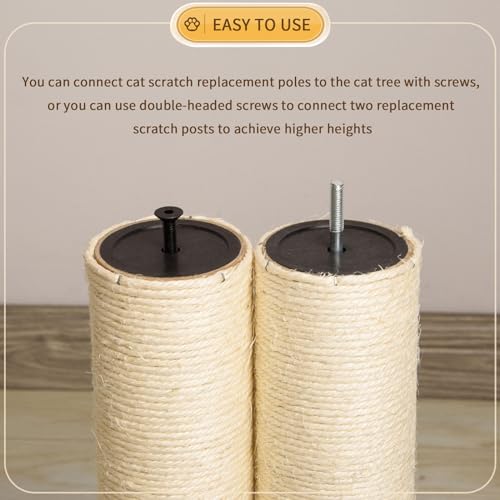 Image of 2 Root Cat Scratching Post Replacement 13.78x3.54 Cat Tree Scratch Post Replacement Natural Sisal Pole Cat Scratch Post Refill Pole Part with M8 Screws for Kitten Tree Tower Cat Furniture Accessories