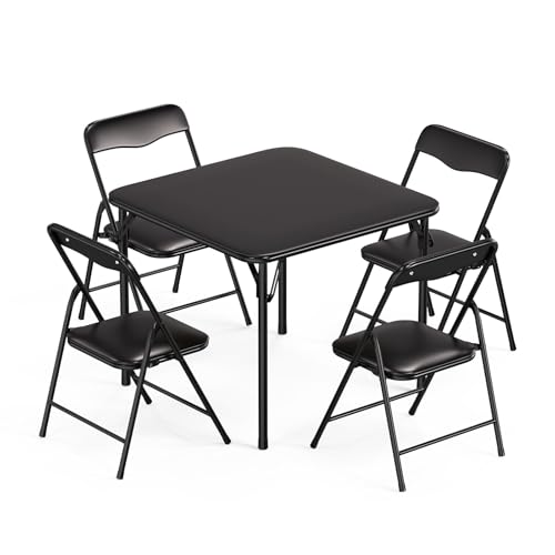 Image of JOYMOR Kids Folding Table and Chairs Set, 5-Piece Metal Frame Activity Set with Easy-Fold Design for Playroom & Classroom (Black)