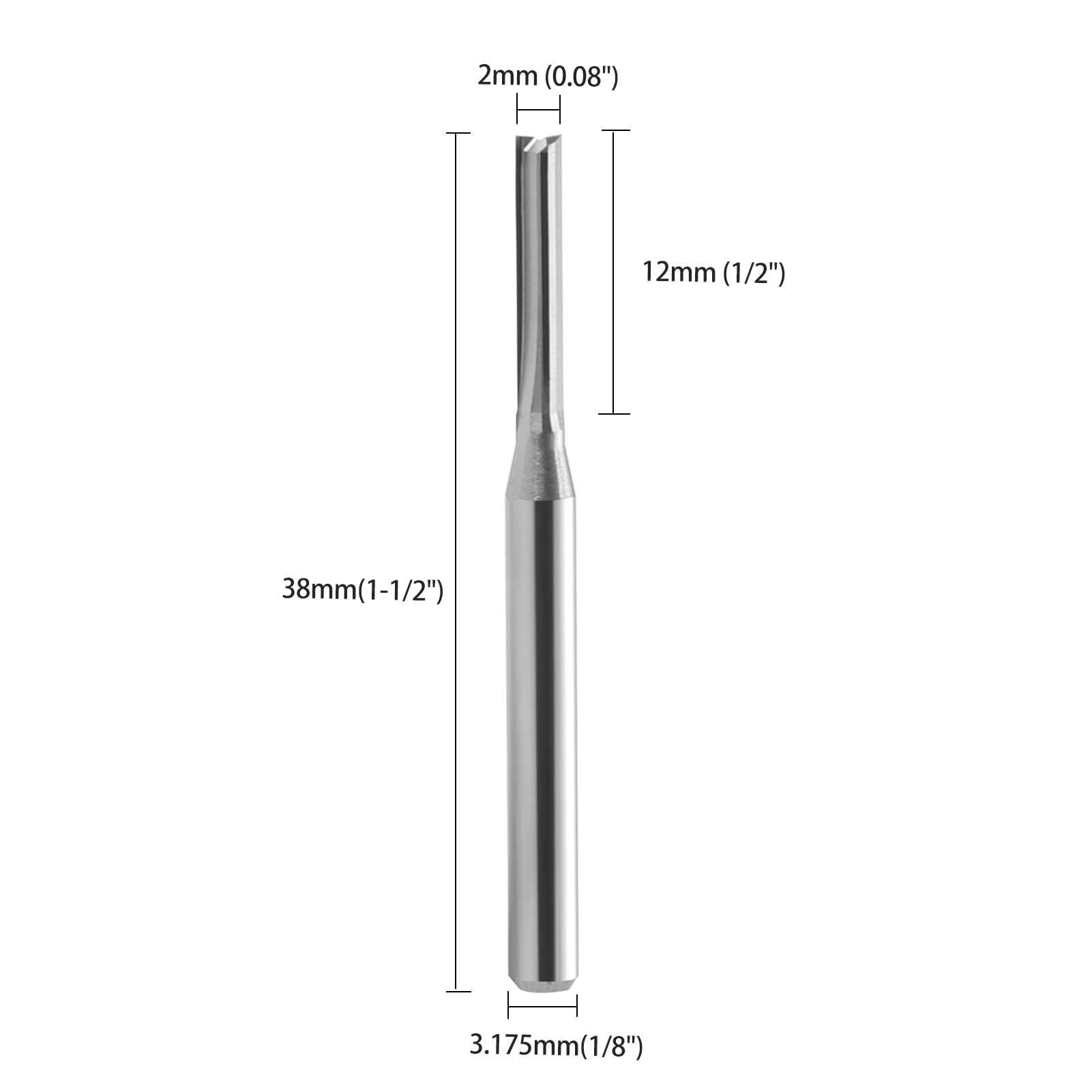 Schaftfräser,CNC fräser,fräser für oberfräse ,2 Flöten Gerade Fräser ，fräser 3.175mm 1/8"schaft，2mm Schnittdurchmesser ,12mm Schnittlänge CNC Fräser für Dichteplatte, Massivholz, Sperrholz