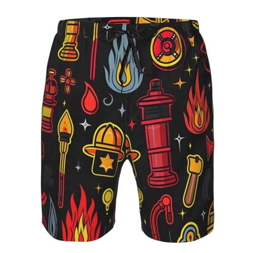 Men's Quick Dry Swim Shorts Firemen Fire Fighting Equipment Tools Pattern Beach Trunks with Pockets3