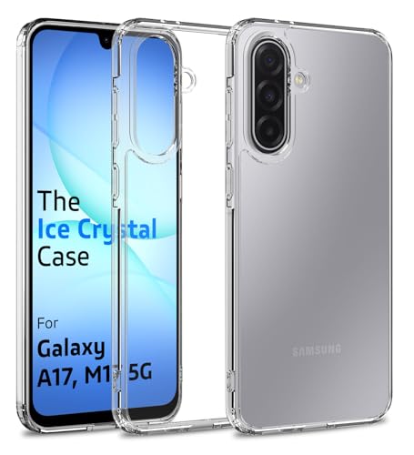Image of Golden Sand Ice Crystal Back Cover Case for Samsung Galaxy A17 5G, Samsung Galaxy M17 5G - Transparent, Slim Fit, Military-Grade Drop Protection, Raised Lips, Anti-Scratch (Clear, TPU+PC)