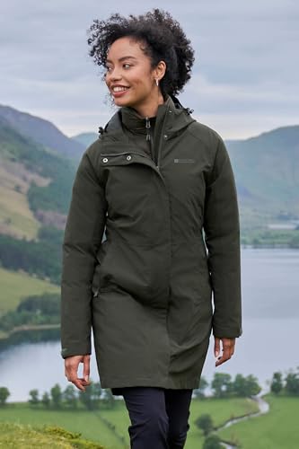 Mountain Warehouse Alaskan 3-in-1 Damen Winter Mantel - Lange, wasserdichte Winterjacke, Warme Steppjacke Innenjacke mit Reißverschluss & Kapuze Khaki Damengröße EU 40