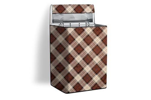 Image of Stylista Washing Machine Cover Compatible for Godrej 7 Kg Fully-Automatic Top Loading WT EON 700, Checkered Pattern Beige