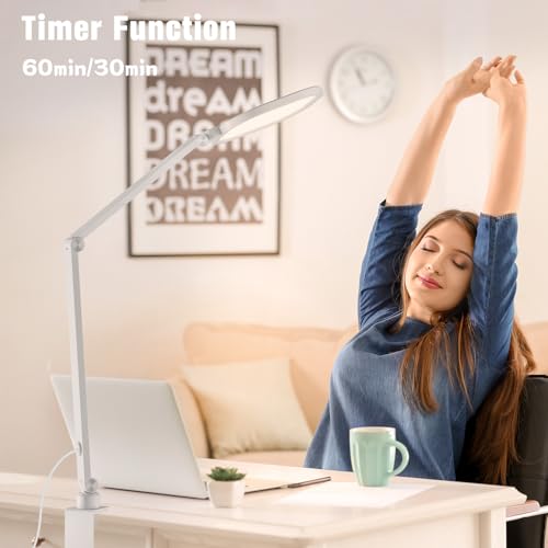 LitONES LED Desk Lamp for Home Office, 15W Desk Light with C- Clamp, Swing Arm, Memory & T - image 6