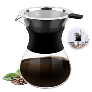 Caffettiera Pour Over Coffee Maker, 400ml Dripper Manuale per Fare il Caffè e Filtro Permanente Riutilizzabile, Caffettiera Con Filtro Manuale, Caffettiera Pour Over Coffee, per Caffè Casa Ufficio