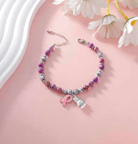 Image of Breast Cancer Bracelets Cancer Bracelet Breast Cancer Awareness Cancer Bracelets for Women Cancer Bracelet Cancer Survivor Gifts for Woman Pbreast Cancer Awareness Accessories