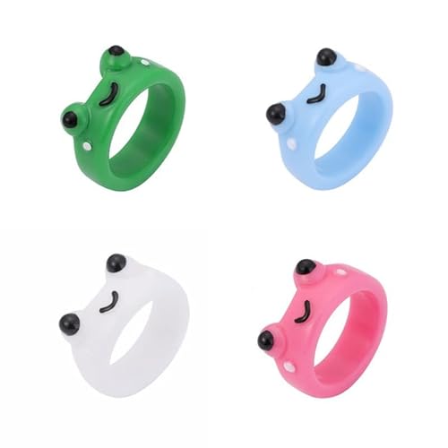 CeFoney 4 Stück Frog Rings, Retro Stil Nette Frosch Ton Ringe Cartoon 3D Tier Acryl Ringe Schmuck Stapelbar Personalisierte Ring Lustige Ring Set für Frauen Mädchen Cover