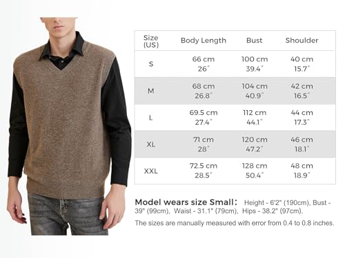 Chanyarn 100% Merinowolle Pullunder für Herren Pullover Ohne Arm V-Ausschnitt Weich Herbst-Winter Warm Strickwesten(Navy Blau,L)