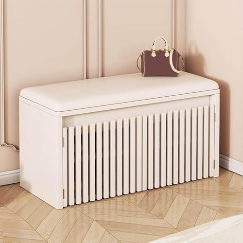 Banco zapatero con almacenamiento para la zona de entrada, zapatero de madera con 2 puertas y cojín de asiento para pasillo, dormitorio y salón (tamaño: 60 cm, color: negro)
