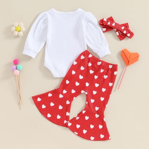 Baby Girl Outfits Letter Long Sleeve Romper Tops+Bell Bottom Pants+Headband 3Pcs Clothes Set3