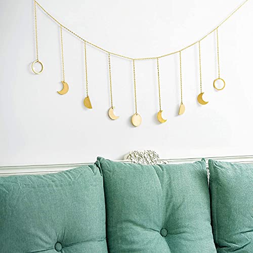 Image of Wall Decorations | Boho Accents Wall Decor | Moon Phases Art | Moon Phase Wall Hanging | Bohemian Decor for Bedroom, Home, Living Room, Apartment or Dorm (50 INCH, Golden)