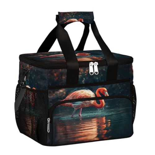 Mexpekil Lonchera térmica reutilizable a prueba de fugas con diseño de flamencos, pájaros tropicales, picnic, bolsa para el almuerzo, para mujeres y hombres, trabajo, camping, playa, oficina, 24 latas