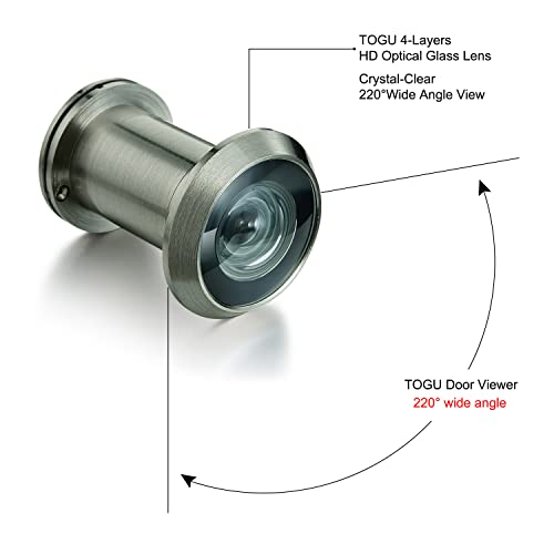 Togu Tg3522Yg-Sn Solid Brass Ul Listed Hd Glass Lens 220-Degree Door Viewer Peephole With Heavy Duty Privacy Cover For 1-3/8" To 2-9/25" Doors, Satin Nickel Finish #TOP2