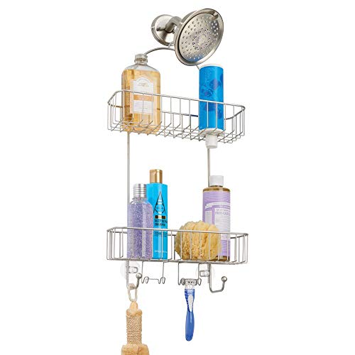mDesign Metal Bathroom Tub & Shower Caddy, Hanging Storage Organizer Center with Built-in